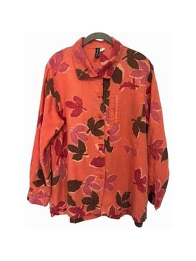 Winter Sun Art to Wear 100% Linen Leaves Floral Tunic/Jacket Lagenlook Sz M